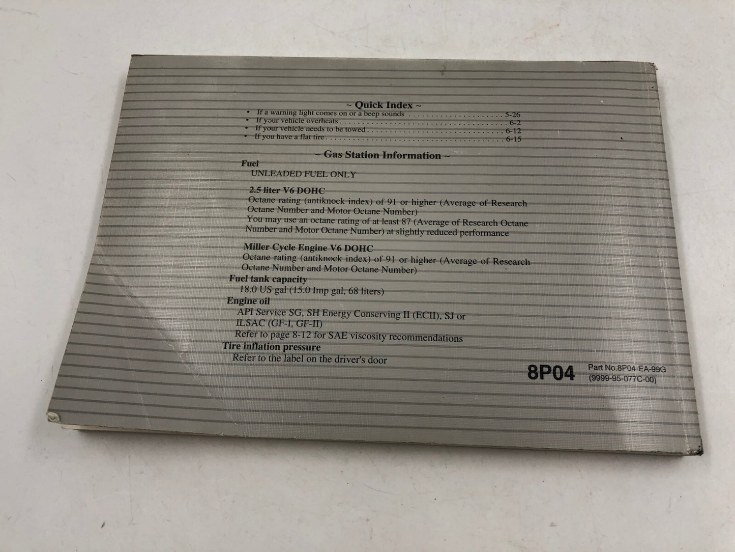 2000 Mazda Millenia Owners Manual with Case OEM D03B37088