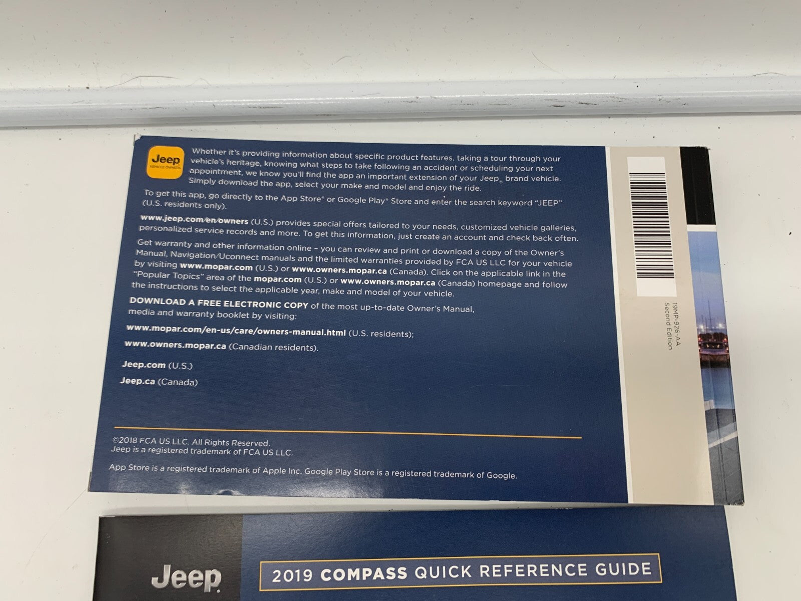 2019 Jeep Compass Owners Manual User Guide Set OEM B04B34018