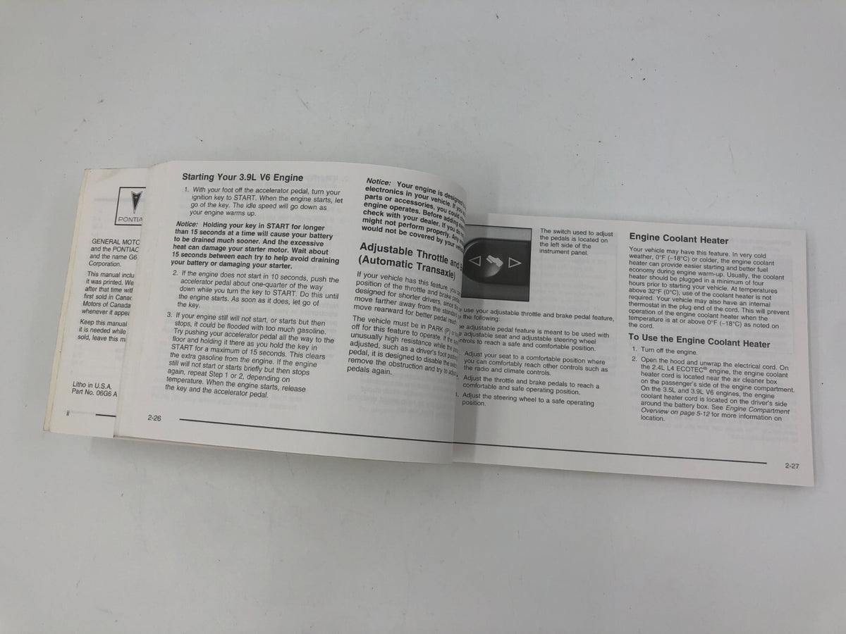 2006 Pontiac G6 Owners Manual OEM C01B07012