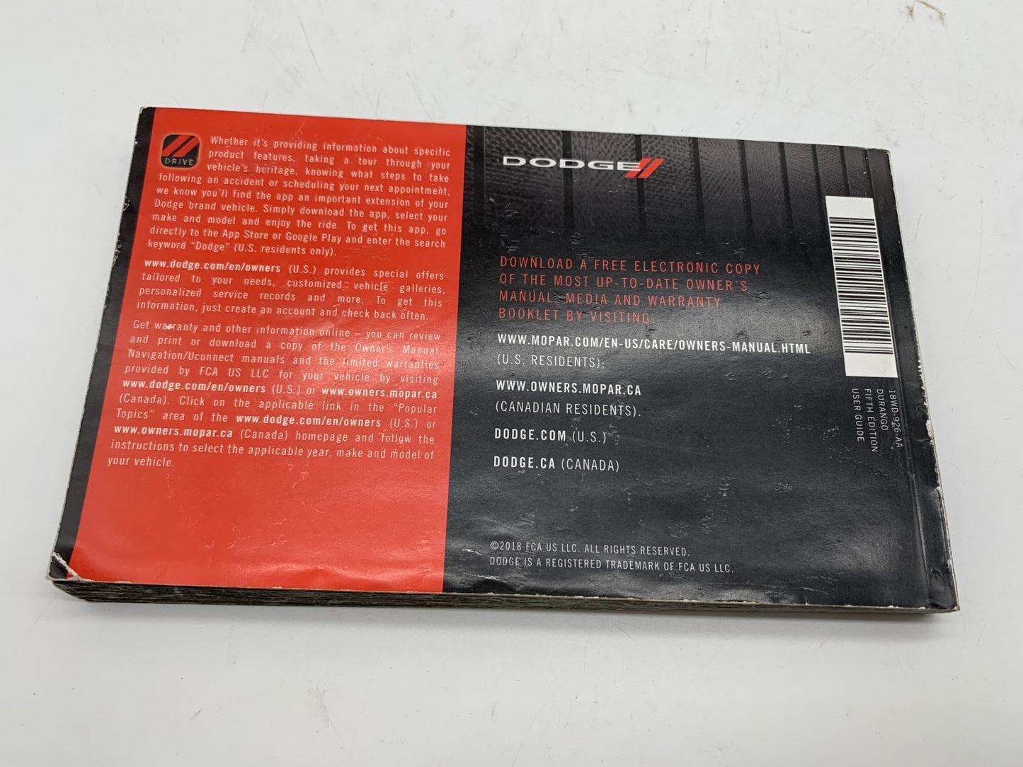 2018 Dodge Durango Owners Manual Set with Case OEM D03B68008