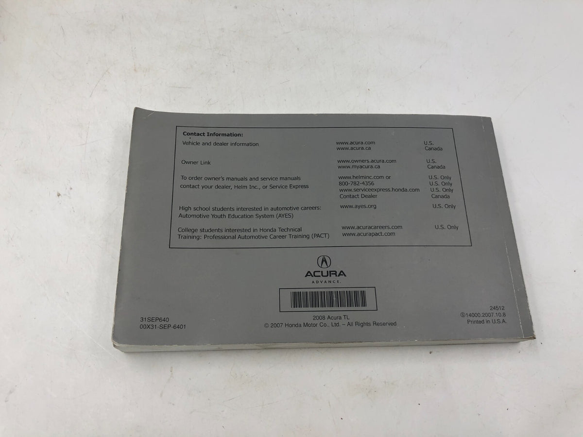 2008 Acura TL Owners Manual Set OEM A01B45027