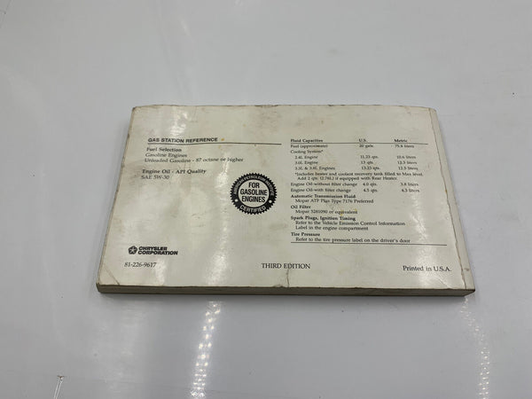 1996 Dodge Caravan Owners Manual Handbook OEM M02B30008