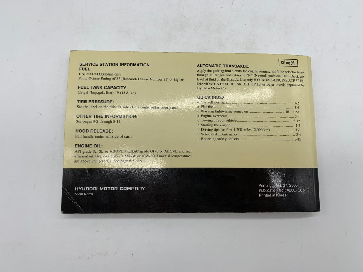 2005 Hyundai Santa Fe Owners Manual OEM A02B07024