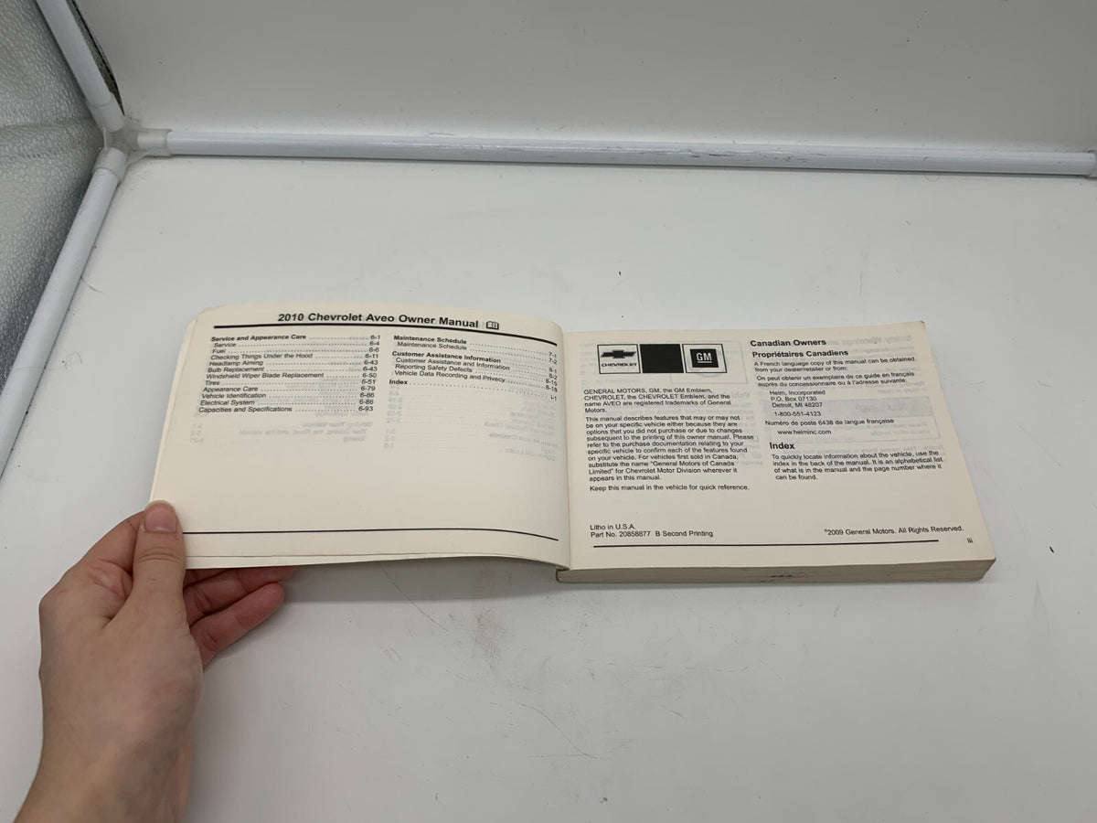 2010 Chevrolet Aveo Owners Manual OEM R01B12021