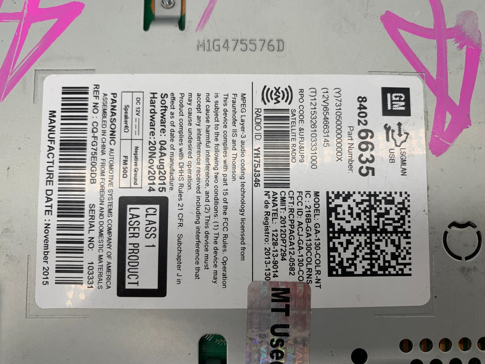 2015-2016 Buick Verano AM FM CD Player Radio Receiver OEM D01B17003