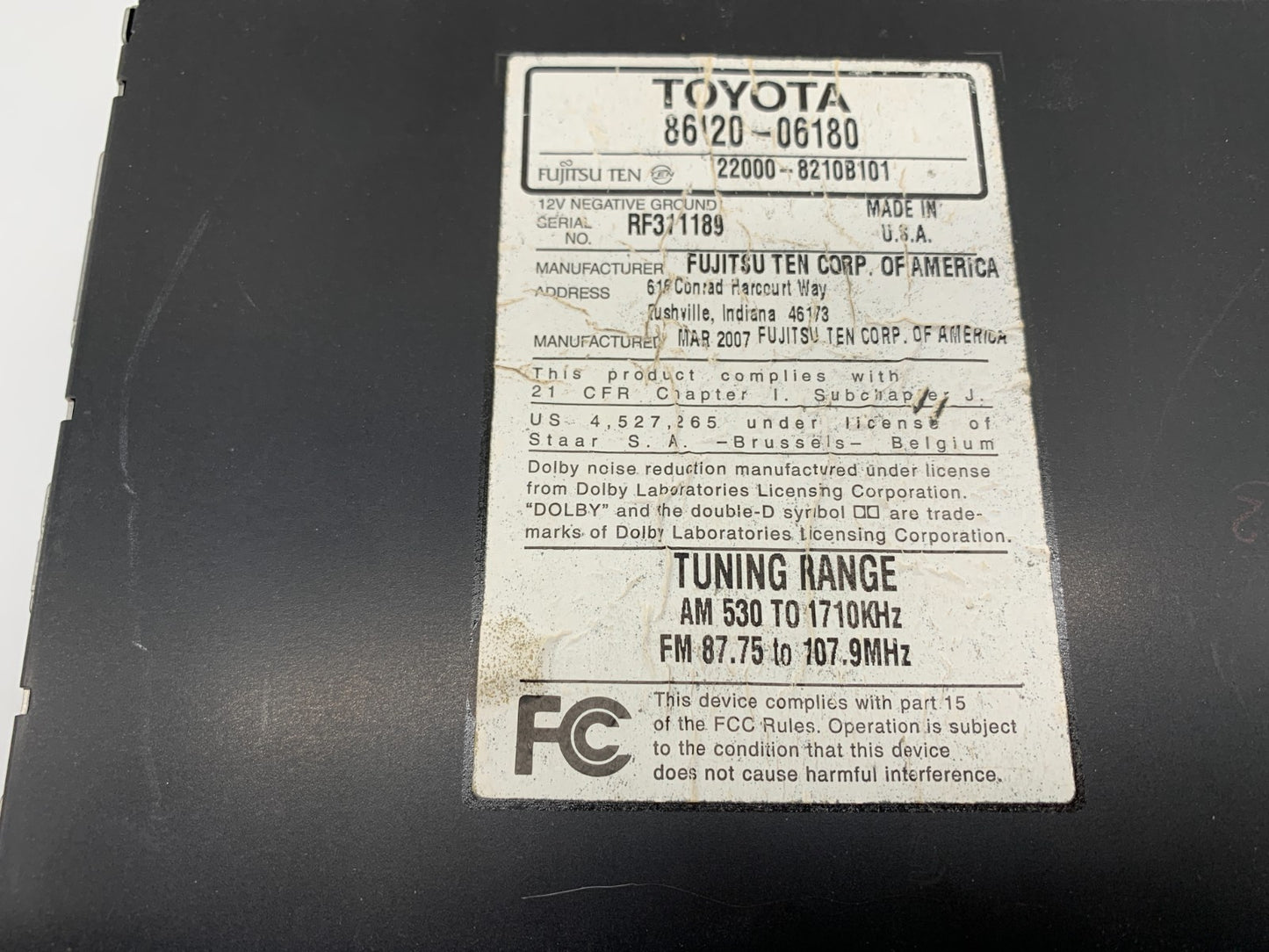 2007-2009 Toyota Camry AM FM CD Player Radio Receiver OEM C01B24020