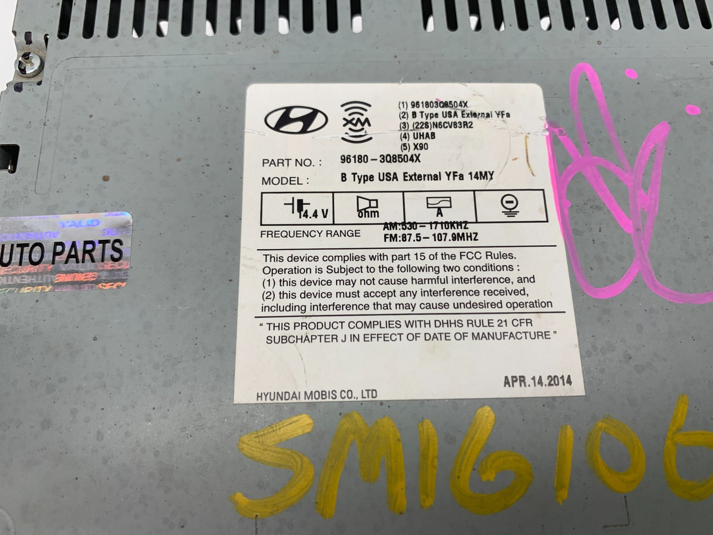 2014-2015 Hyundai Sonata AM FM CD Player Radio Receiver OEM C04B37002