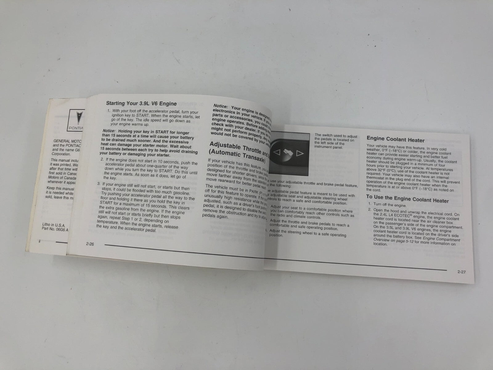 2006 Pontiac G6 Owners Manual OEM C01B07012