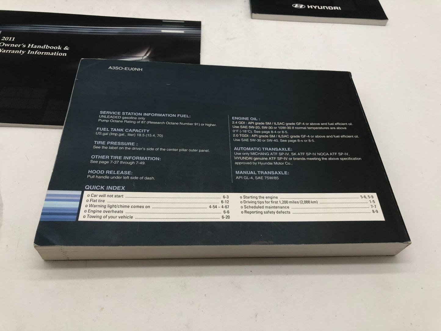 2011 Hyundai Sonata Owners Manual Set with Case OEM A01B26006