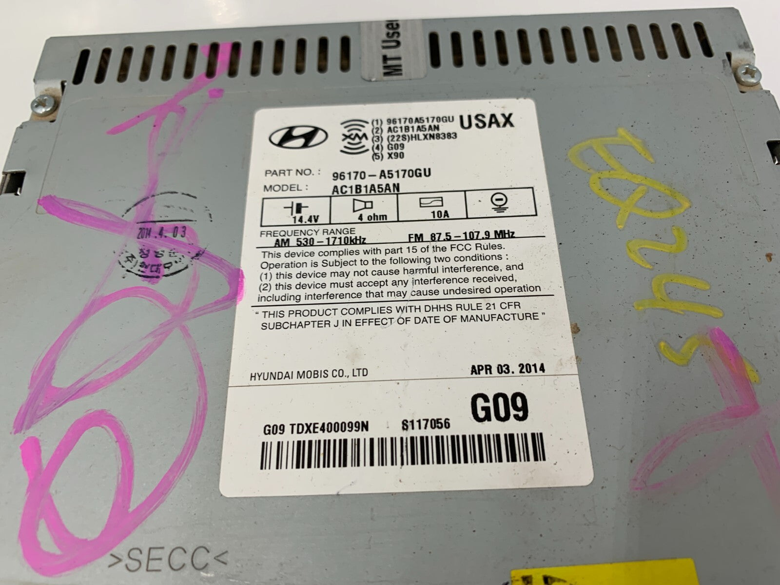 2013-2015 Hyundai Elantra AM FM CD Player Radio Receiver OEM E01B68001