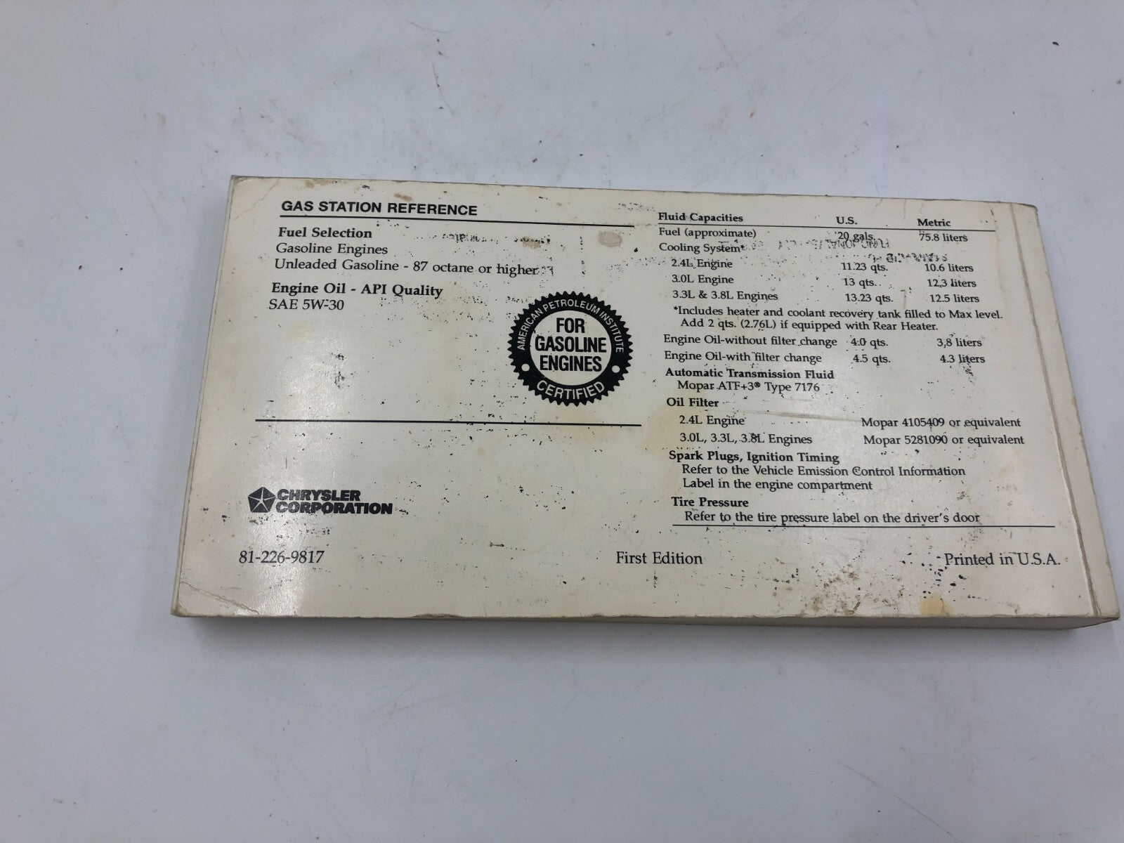 1998 Dodge Caravan Owners Manual OEM C04B50017