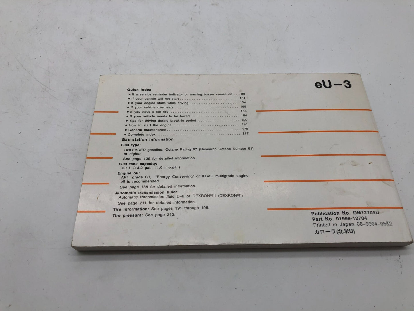 1999 Toyota Corolla Owners Manual OEM A02B21004