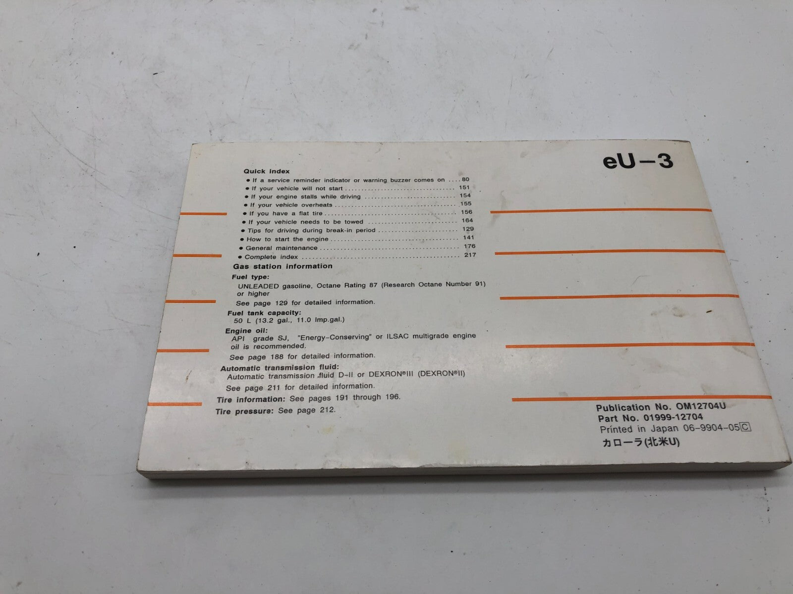 1999 Toyota Corolla Owners Manual OEM A02B21004
