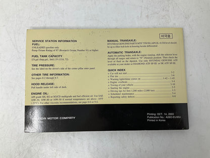 2004 Hyundai Santa FE Owners Manual OEM D02B59005