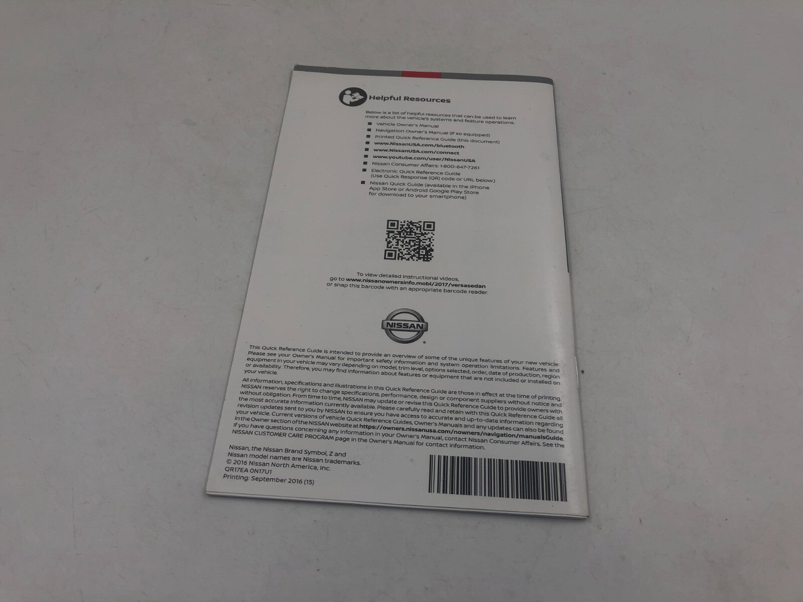 2017 Nissan Versa Sedan Owners Manual Set with Case OEM E01B67008