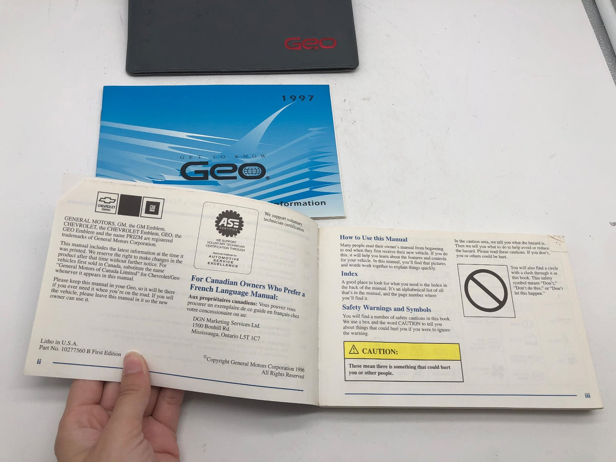 1997 Geo Prizm Owners Manual Set with Case OEM R01B46005