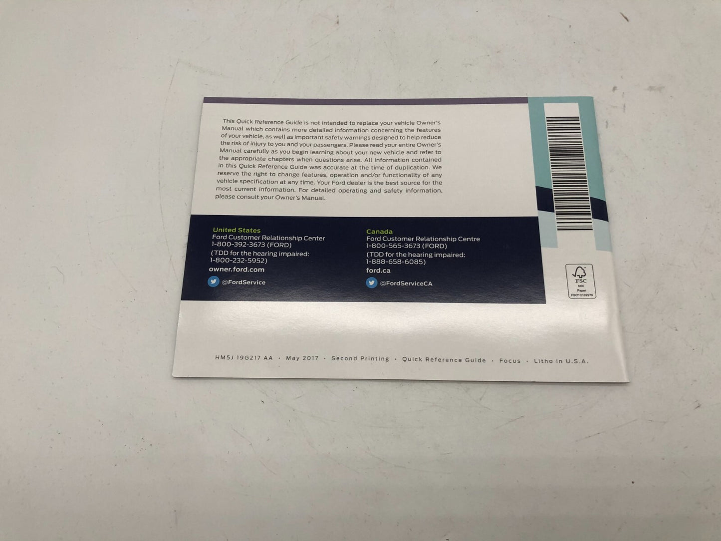 2017 Ford Focus Owners Manual OEM A02B15014