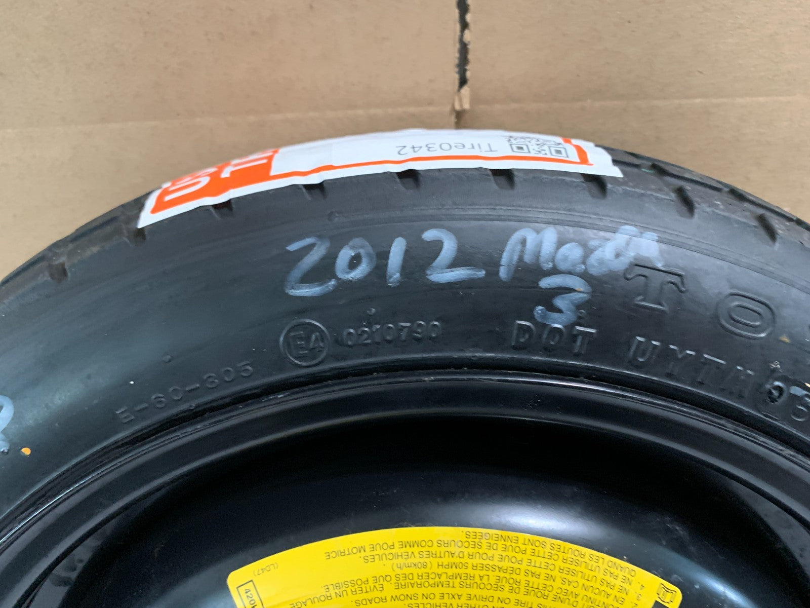 2010-2013 Mazda 3 Mazda3 15" Spare Tire Compact Donut T115/70D15 Emergency Spare