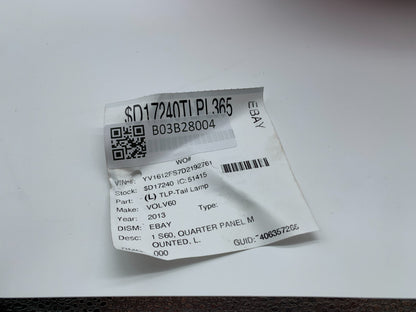 2013-2015 Nissan Sentra Passenger Side Inner Trunk Lid Tail Light OEM B03B28003