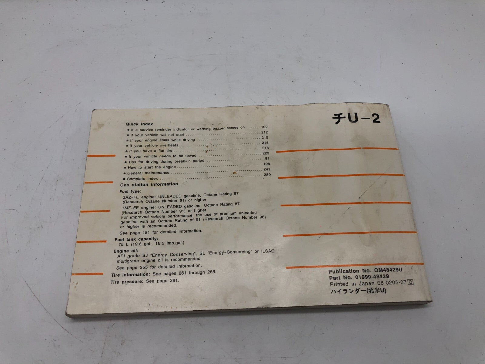 2002 Toyota Highlander Owners Manual OEM B02B08038