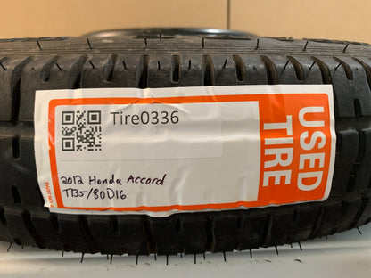 2008-2012 Honda Accord 16" Spare Tire Wheel Compact Donut T135/80D16 OEM