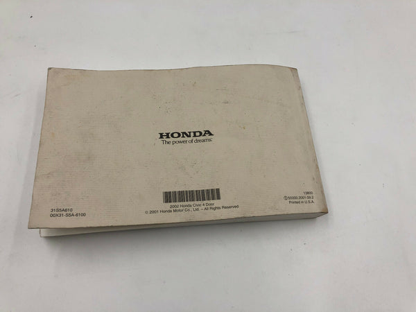 2002 Honda Civic Hybrid Owners Manual OEM K01B50004