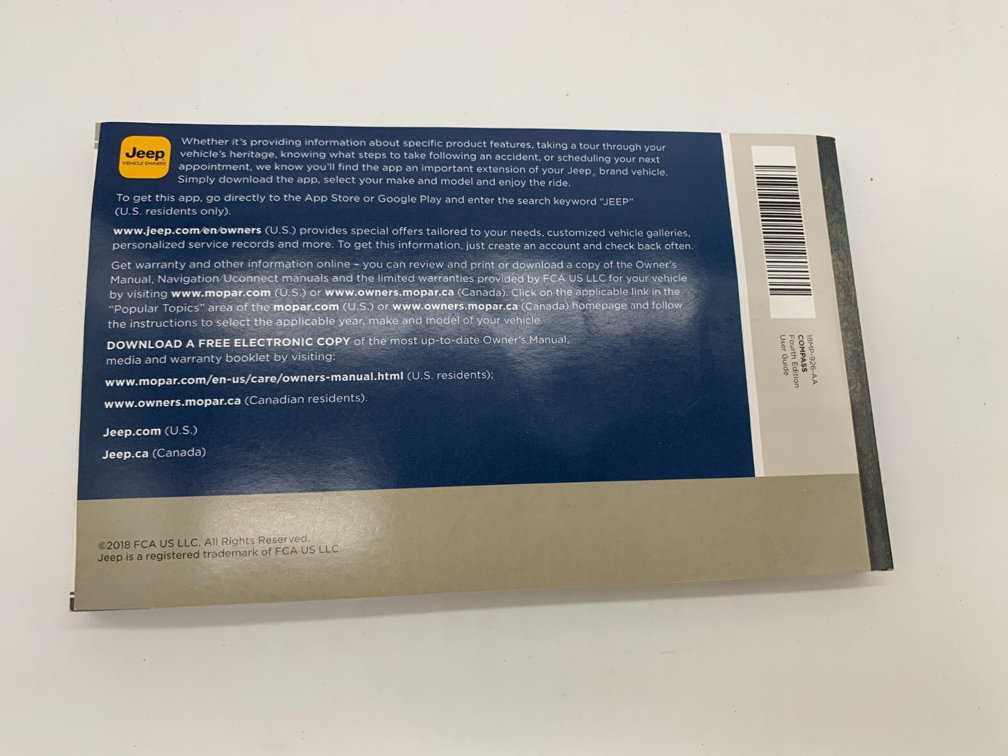 2018 Jeep Compass Owners Manual Set with Case OEM A02B56049