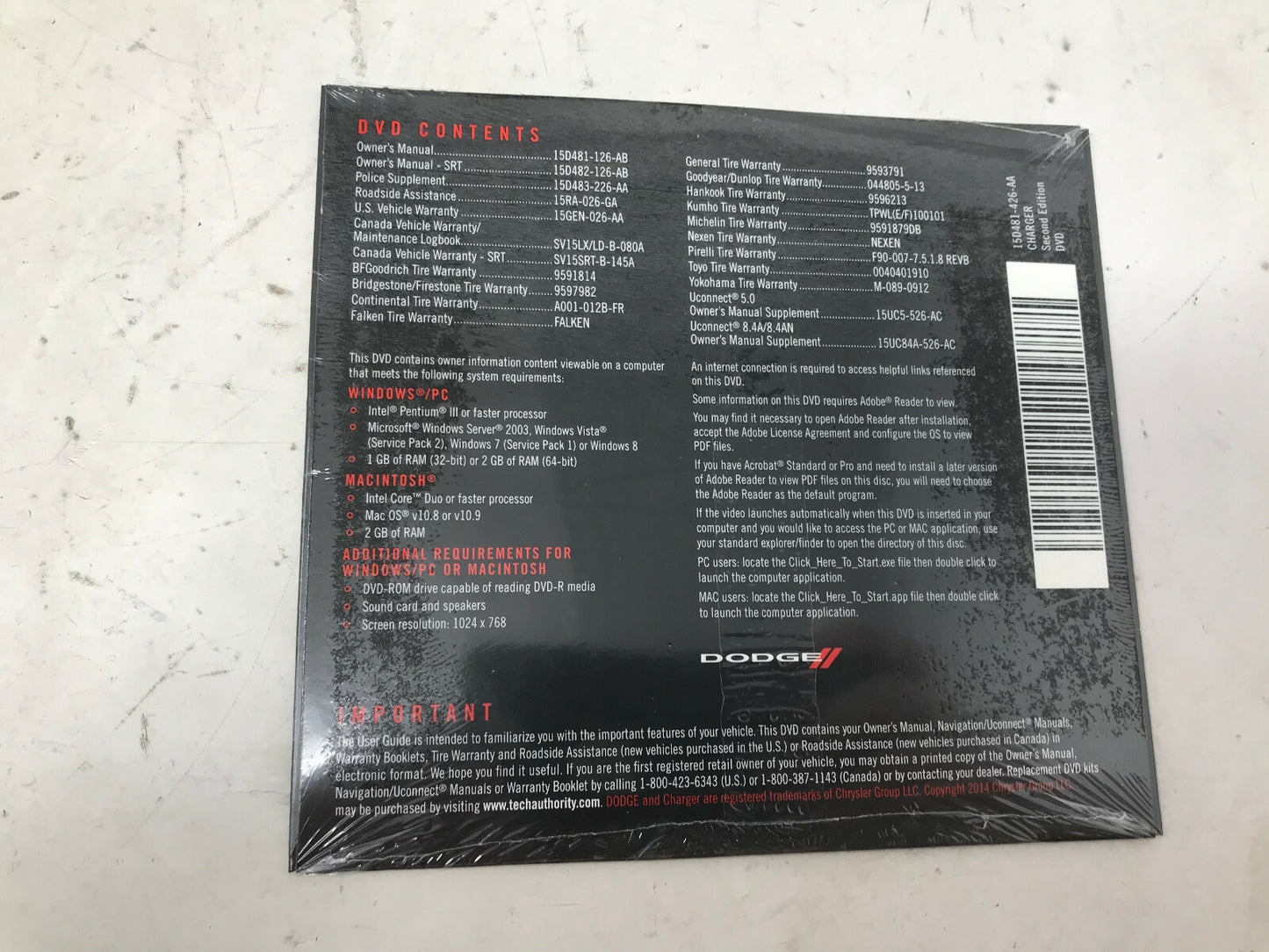 2015 Dodge Charger Owners Manual Set with Case OEM D03B26084